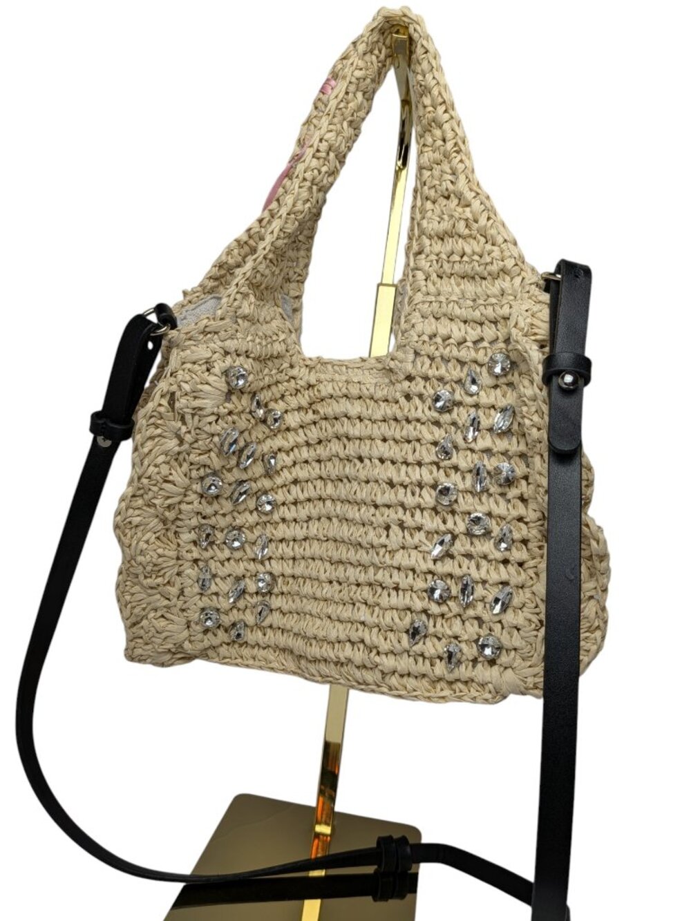 NWT BTB Los Angeles Crystal Gemstone Straw Handles / Crossbody Bag